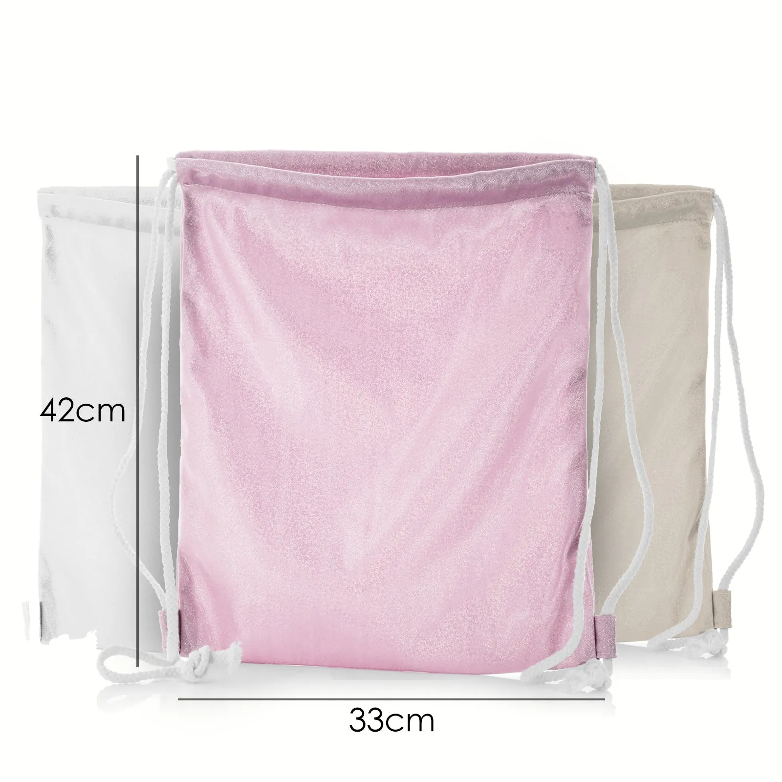 Personalised Glitter Drawstring Backpack with Stylish Text and Material Hearts Love Message Print