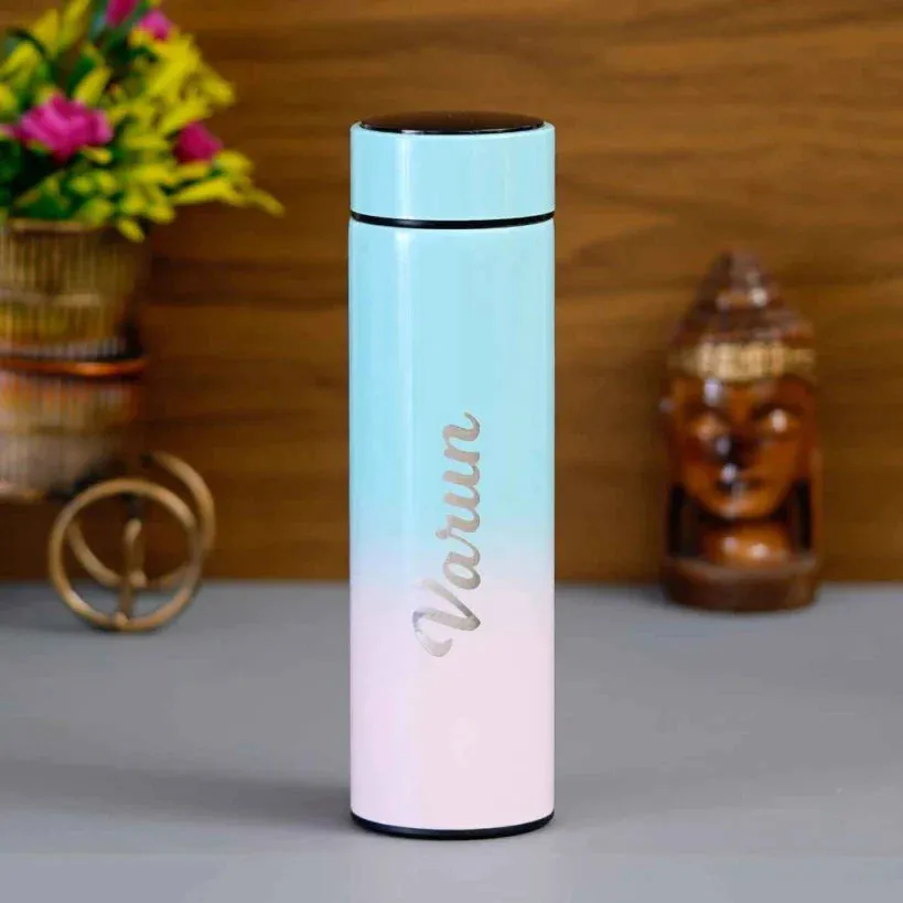 Personalised Pastel Temperature Display Bottle & All in One Men's Combo (4 pcs) - Tan