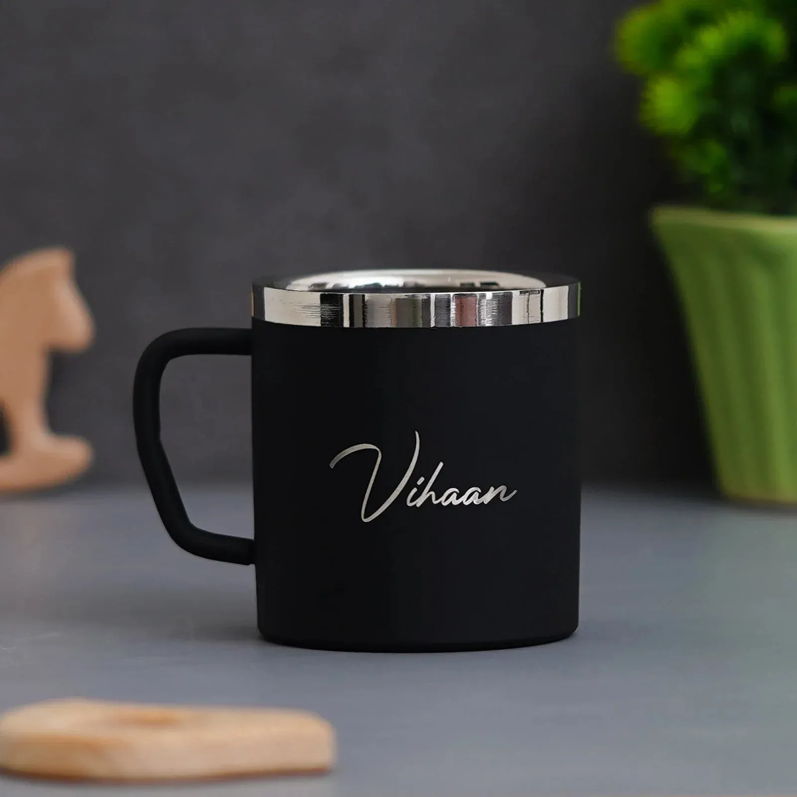 Personalised Voilet Classic Smart Bottle (1 Litre), Stainless Steel Mug & All in One Men's Combo (4 pcs) - Royal Blue