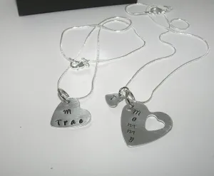 personalized 2 piece Necklace set  with kids names, mother daughter necklace set , custom kids name necklace,