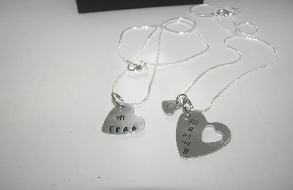 personalized 2 piece Necklace set  with kids names, mother daughter necklace set , custom kids name necklace,