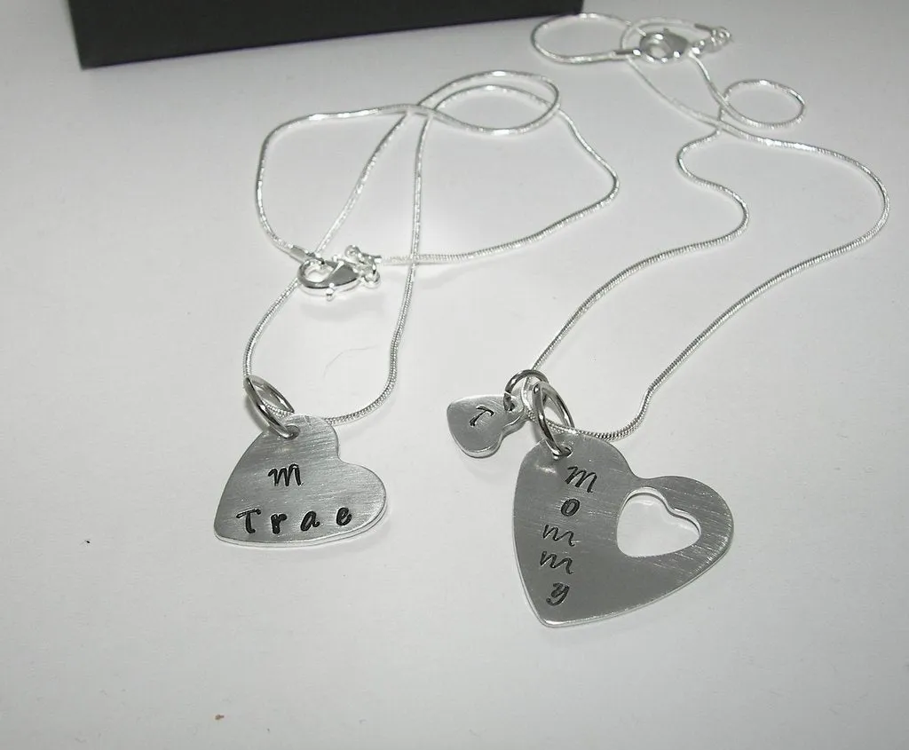 personalized 2 piece Necklace set  with kids names, mother daughter necklace set , custom kids name necklace,