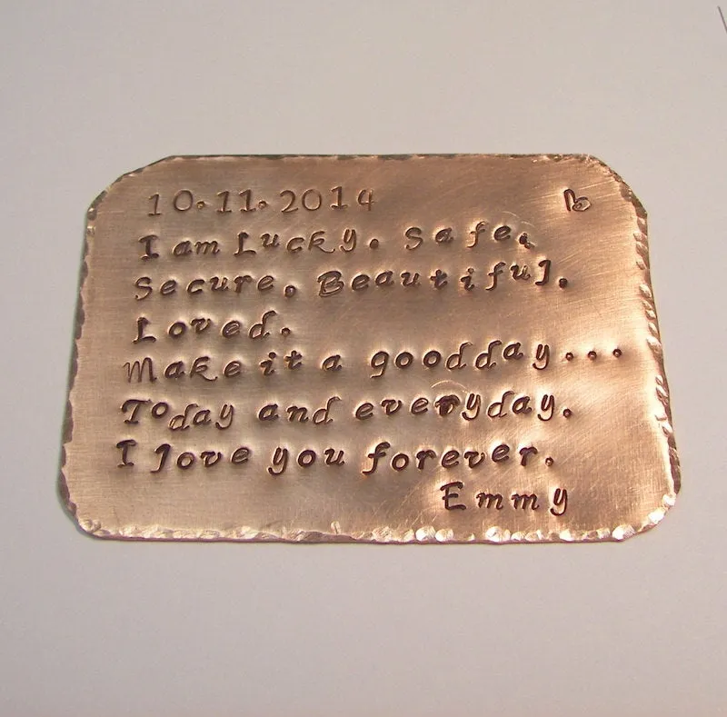 Personalized wallet insert,  Wallet card for dad, grooms message card for wallet, custom hand stamped gift for him handstamped jewelry