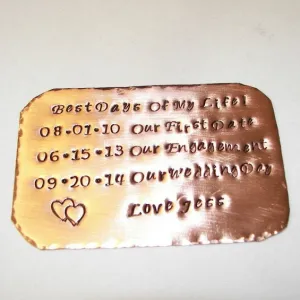 Personalized wallet insert,  Wallet card for dad, grooms message card for wallet, custom hand stamped gift for him handstamped jewelry