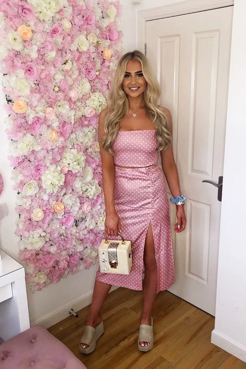 Pink Polka Midi Skirt and Crop Top Co-ord - Viktoriya
