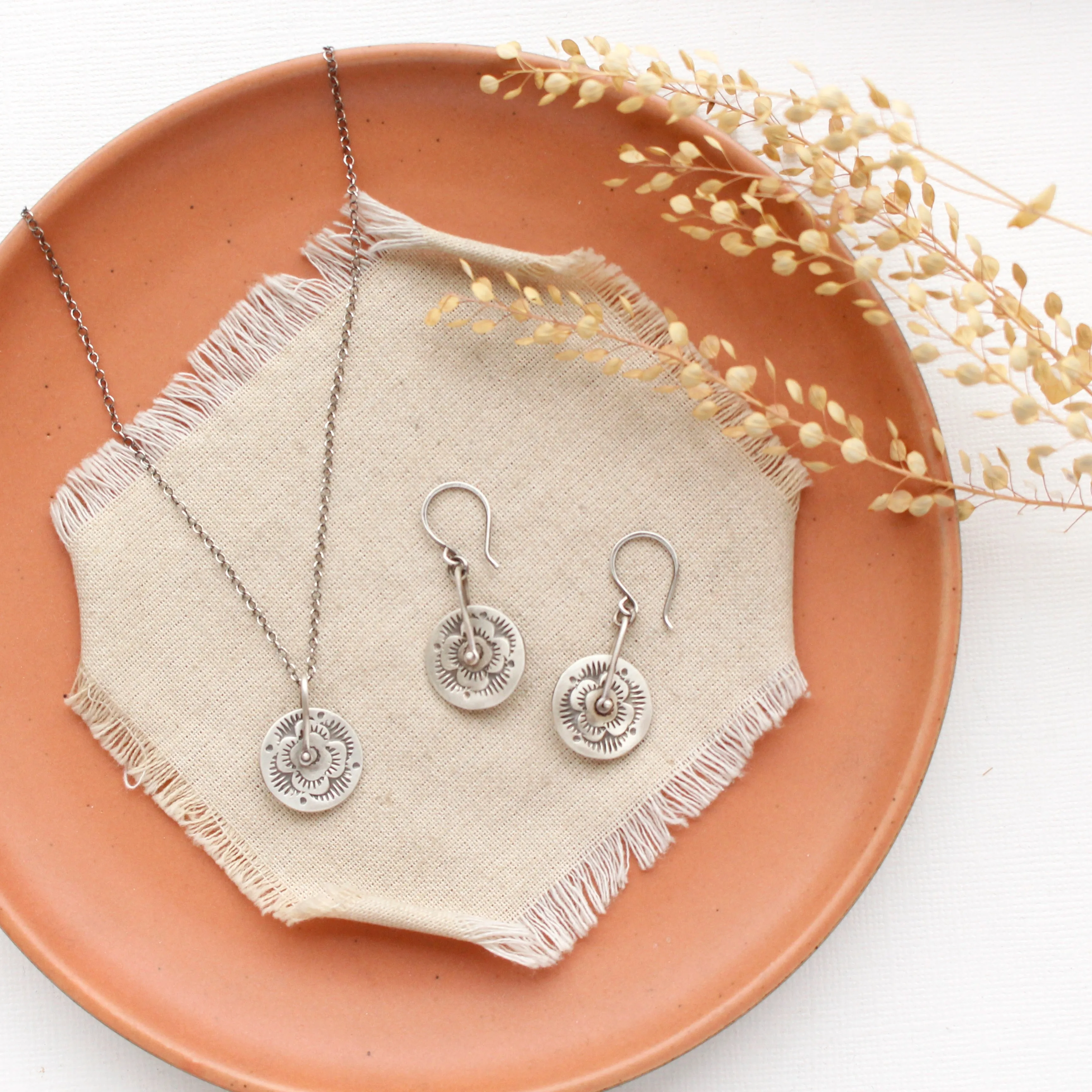 Pinned Columbine Disc Necklace
