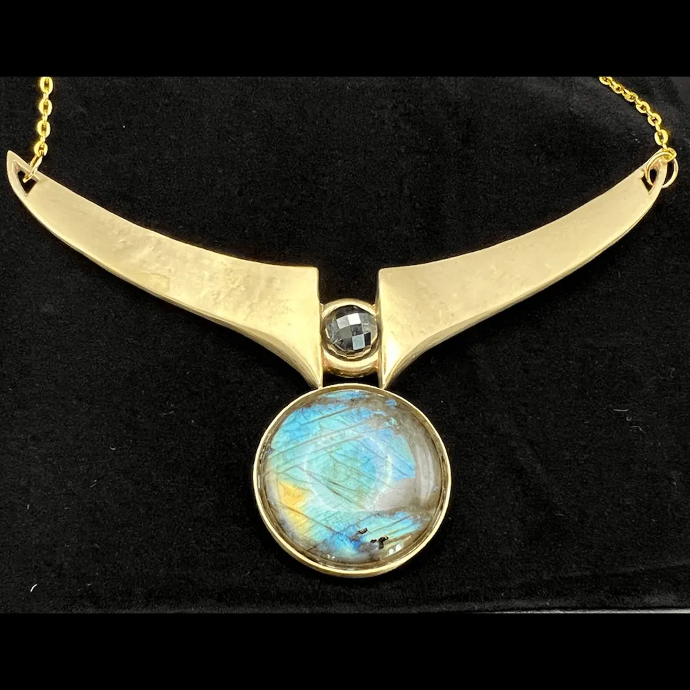 Piper at the Gates of Dawn Necklace :: Brass :: Smooth Labradorite