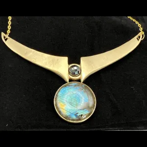 Piper at the Gates of Dawn Necklace :: Brass :: Smooth Labradorite