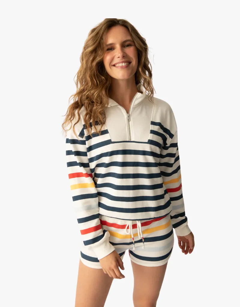 P.J. Salvage Maritime Lounge Stripe 1/4 Zip Top in Ivory