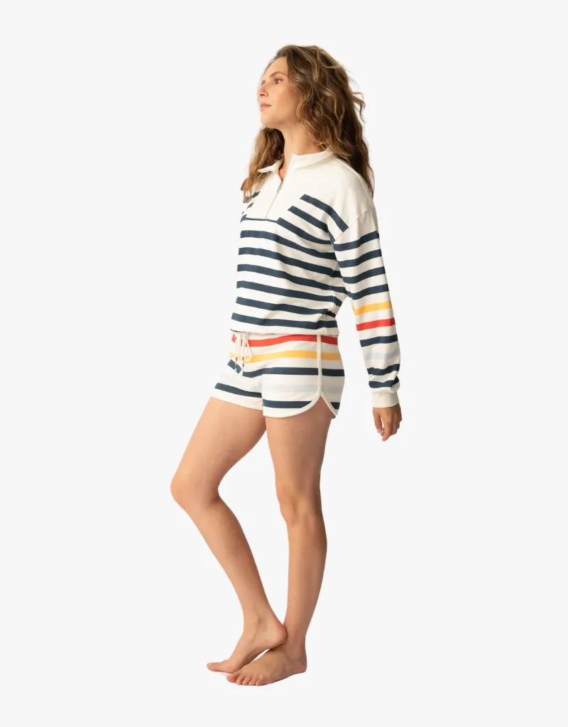 P.J. Salvage Maritime Lounge Stripe 1/4 Zip Top in Ivory