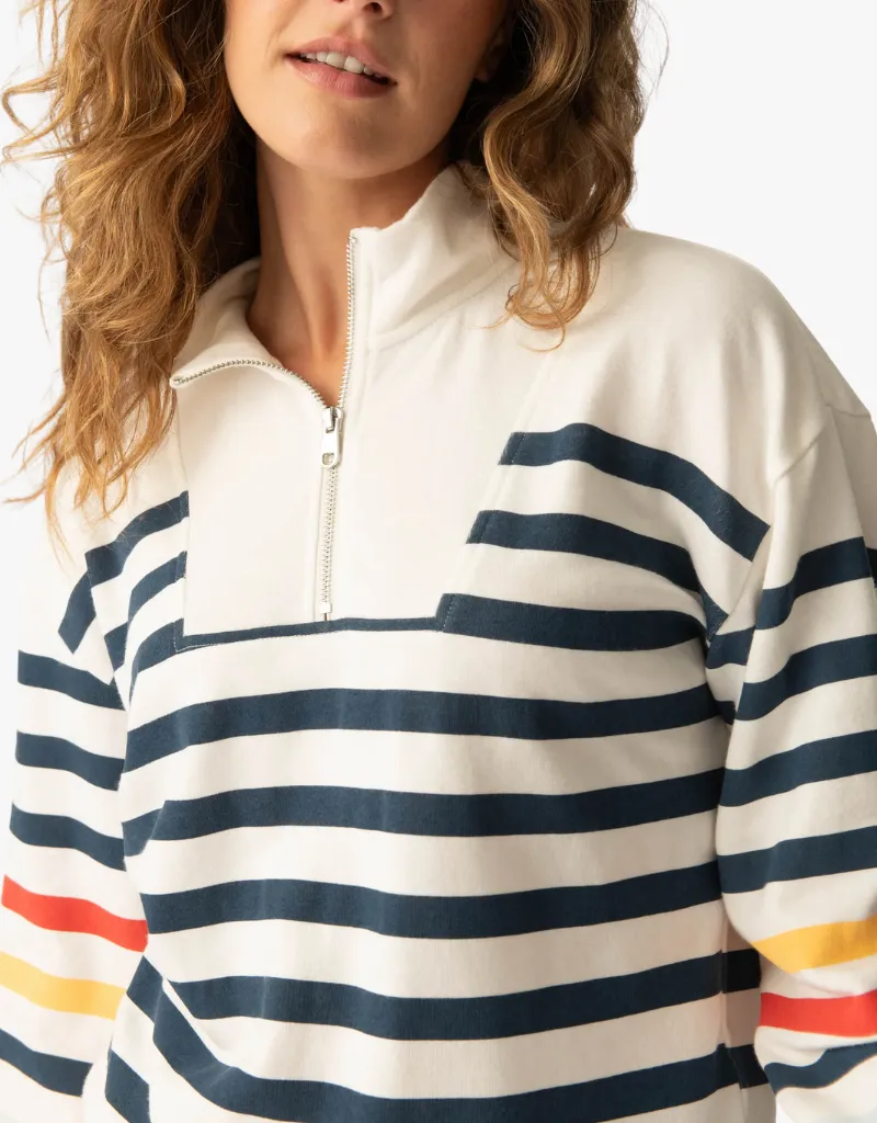 P.J. Salvage Maritime Lounge Stripe 1/4 Zip Top in Ivory