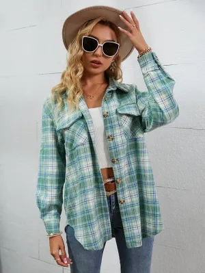 Plaid Button Front Dropped Shoulder Shirt Jacket-Online Exclusive