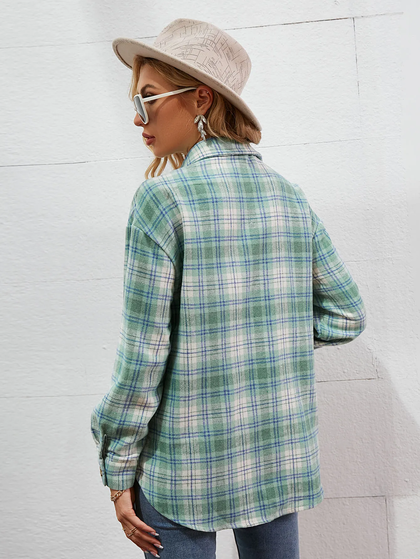 Plaid Button Front Dropped Shoulder Shirt Jacket-Online Exclusive