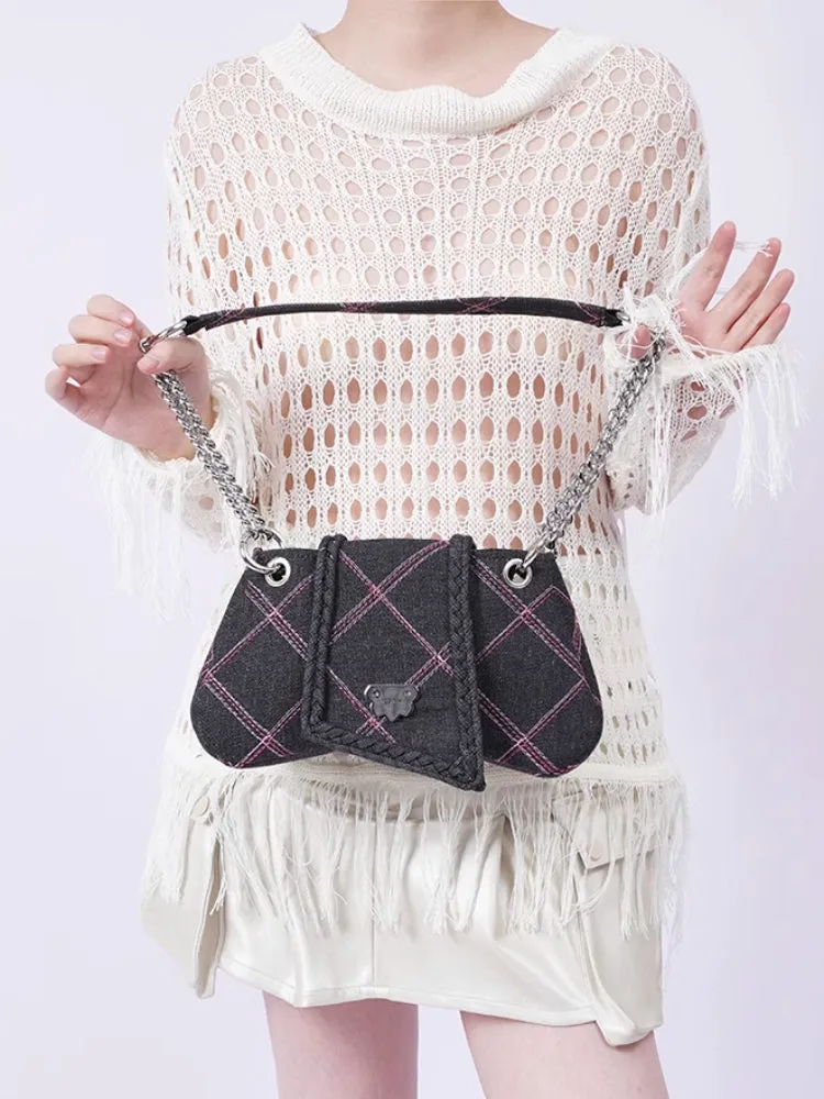 plaid denim shoulder crossbody women's bag