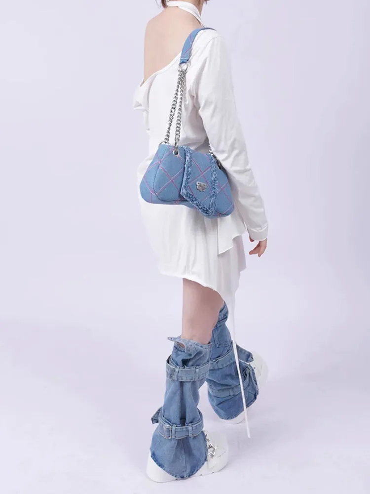plaid denim shoulder crossbody women's bag