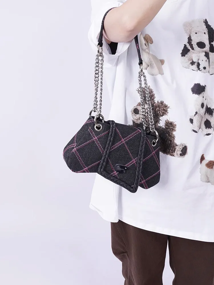 plaid denim shoulder crossbody women's bag