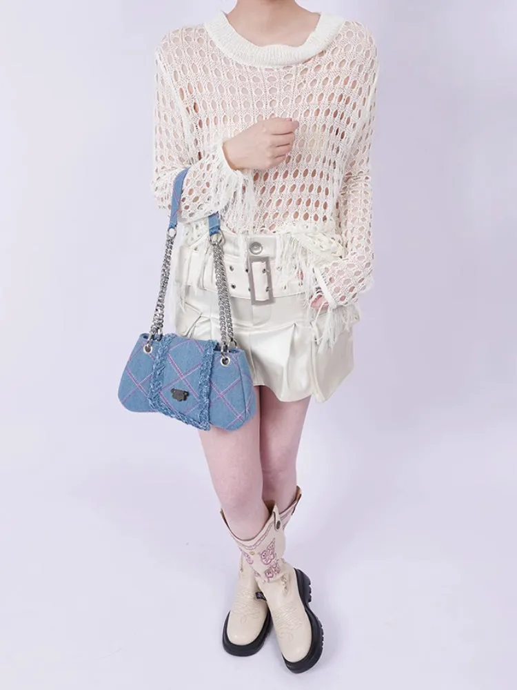plaid denim shoulder crossbody women's bag