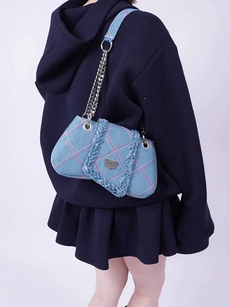 plaid denim shoulder crossbody women's bag