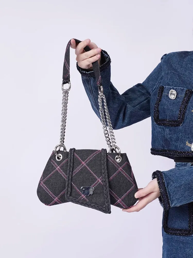 plaid denim shoulder crossbody women's bag