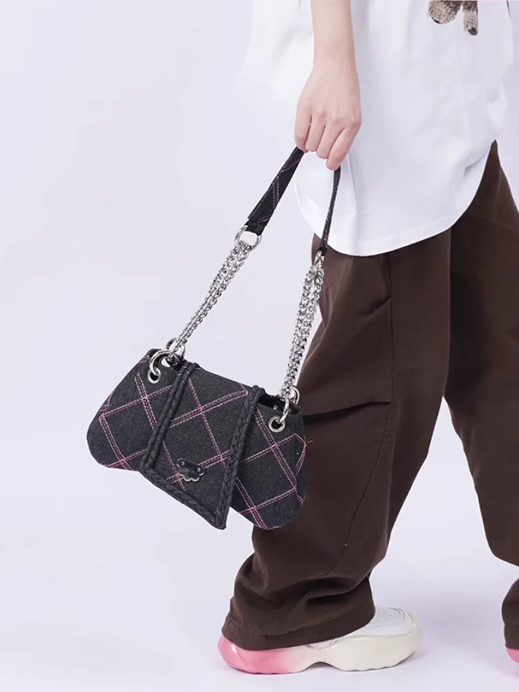 plaid denim shoulder crossbody women's bag