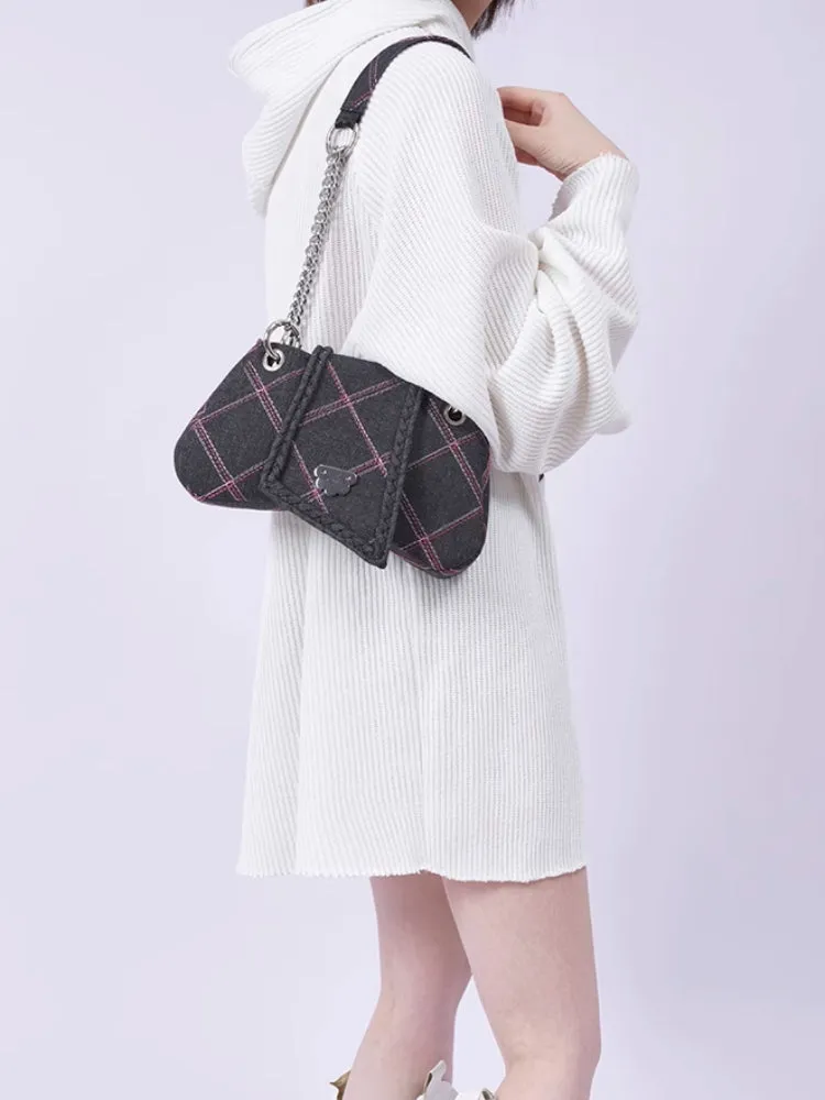 plaid denim shoulder crossbody women's bag