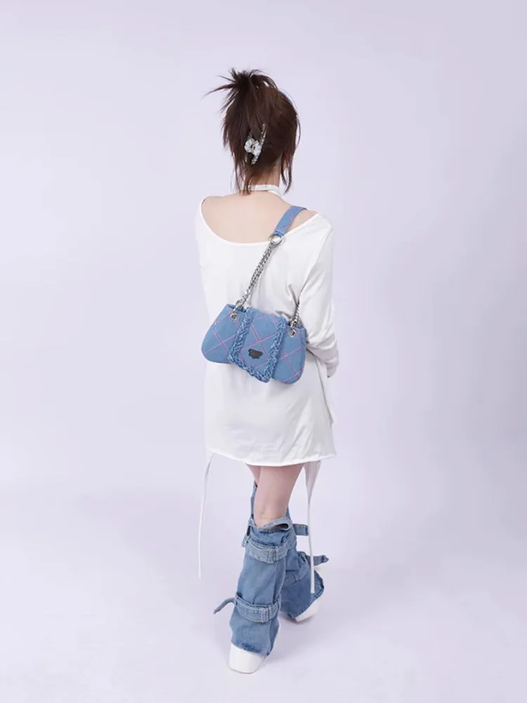 plaid denim shoulder crossbody women's bag
