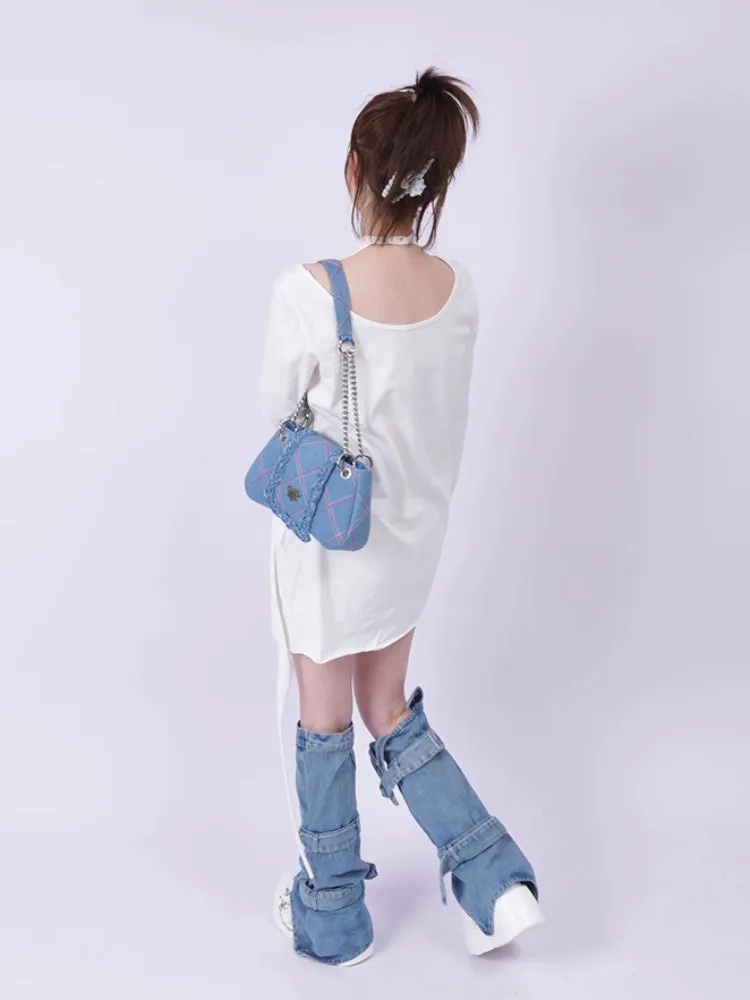 plaid denim shoulder crossbody women's bag
