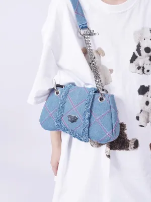 plaid denim shoulder crossbody women's bag