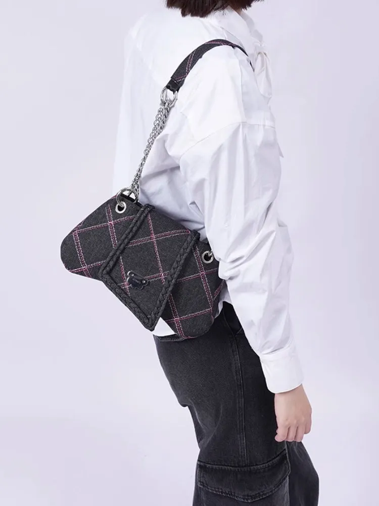plaid denim shoulder crossbody women's bag