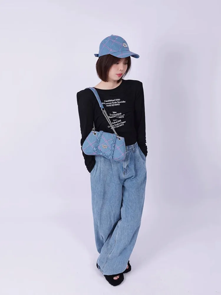 plaid denim shoulder crossbody women's bag