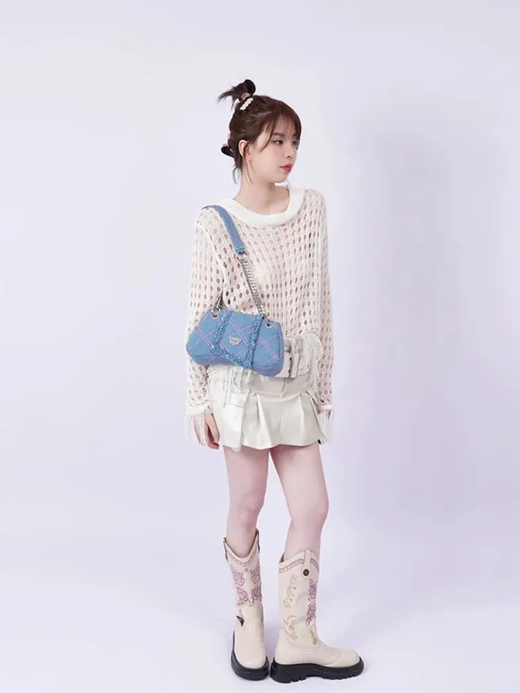 plaid denim shoulder crossbody women's bag