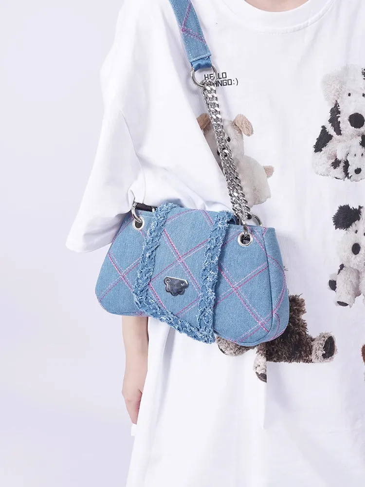 plaid denim shoulder crossbody women's bag