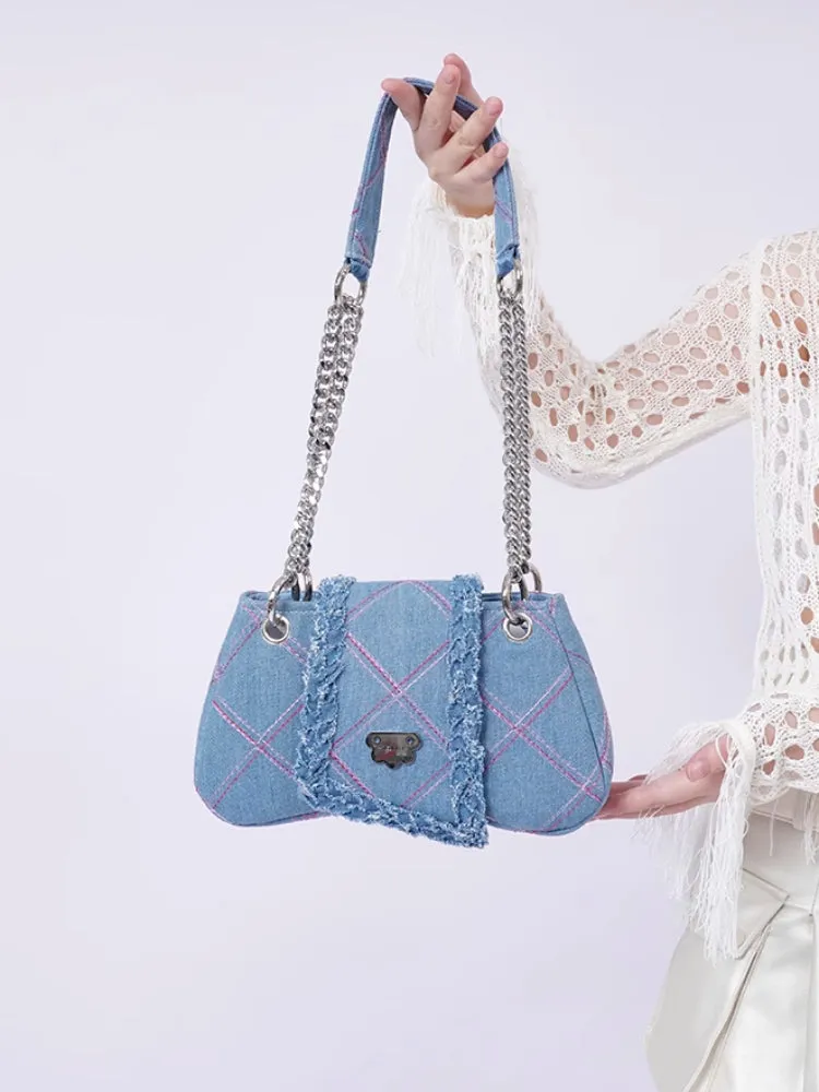 plaid denim shoulder crossbody women's bag