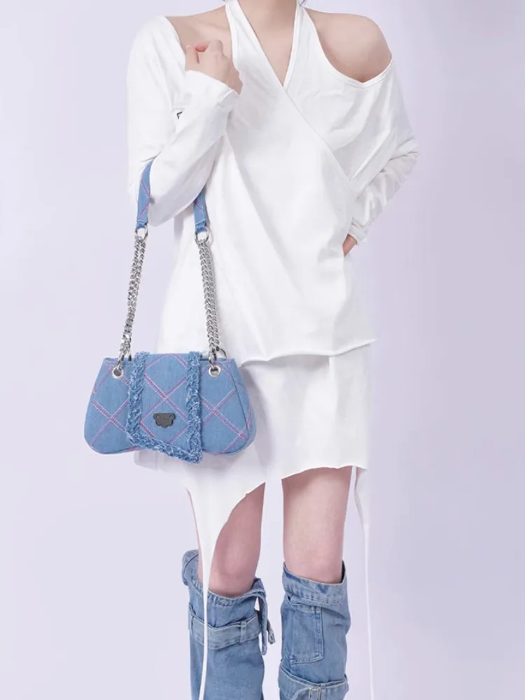 plaid denim shoulder crossbody women's bag
