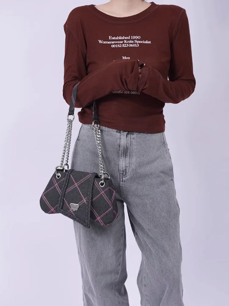 plaid denim shoulder crossbody women's bag