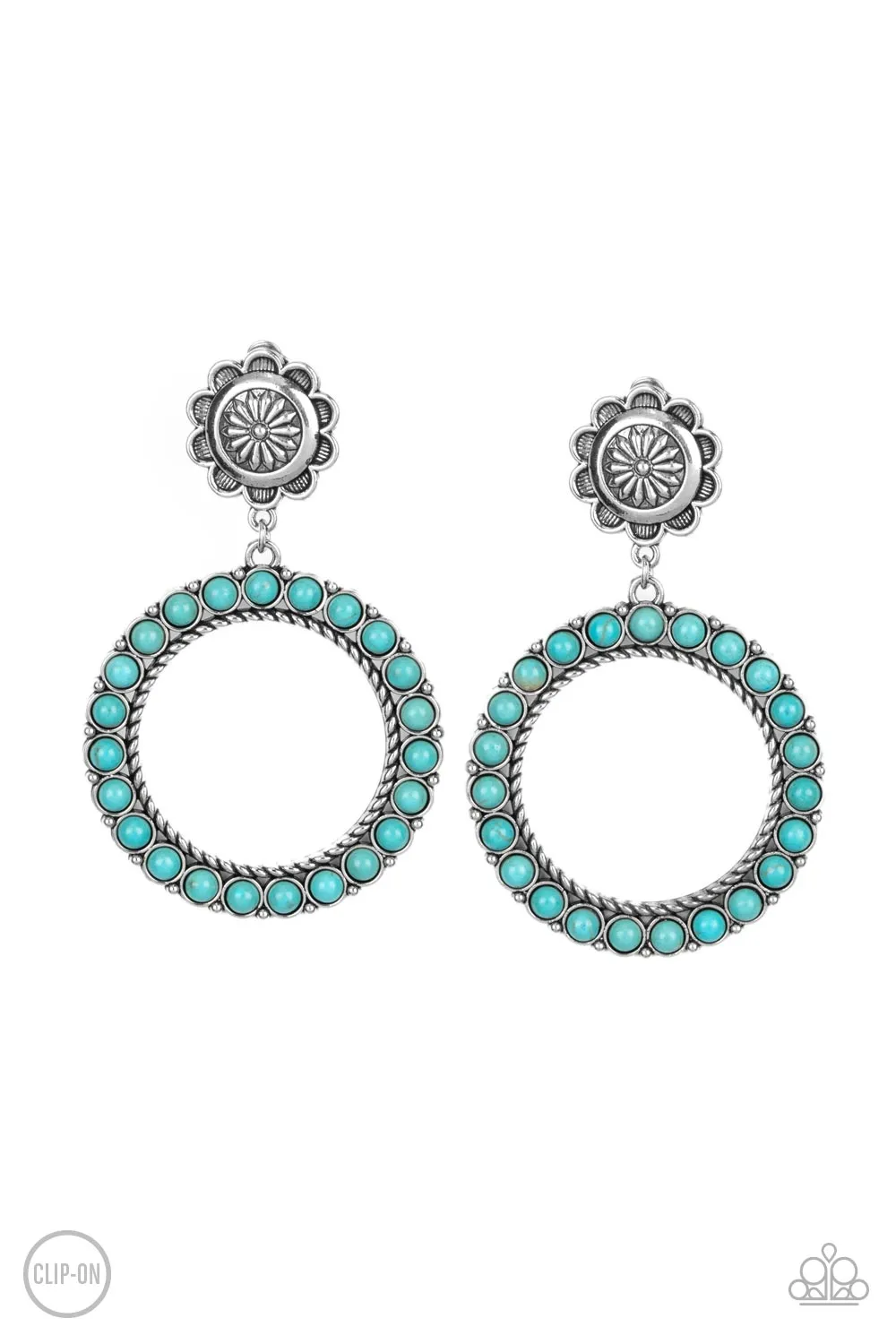 Playfully Prairie - Blue Clip-On Earring