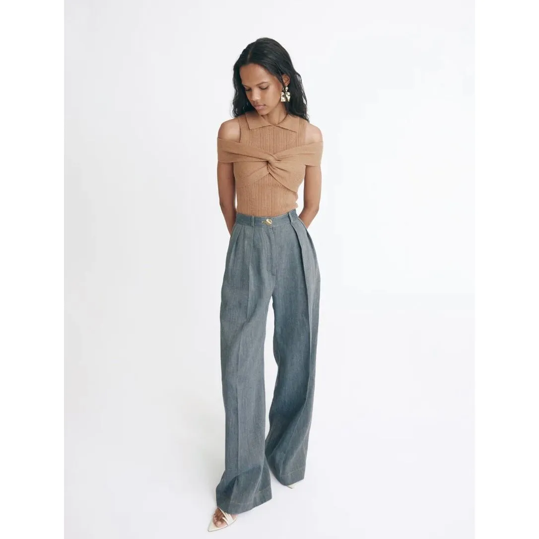 POLO WRAP OFF SHOULDER RIB KNIT