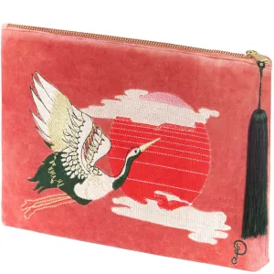 Powder Crane At Sunrise Velvet Zip Pouch - Pink
