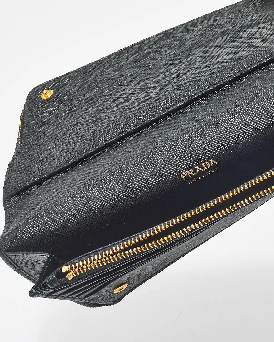 Prada Black Saffiano Leather Long Bi Fold Wallet