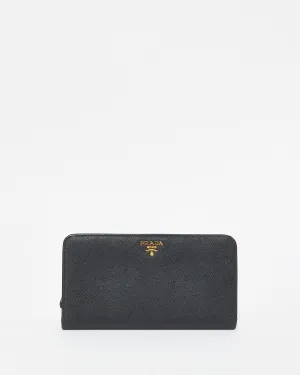 Prada Black Saffiano Leather Long Bi Fold Wallet