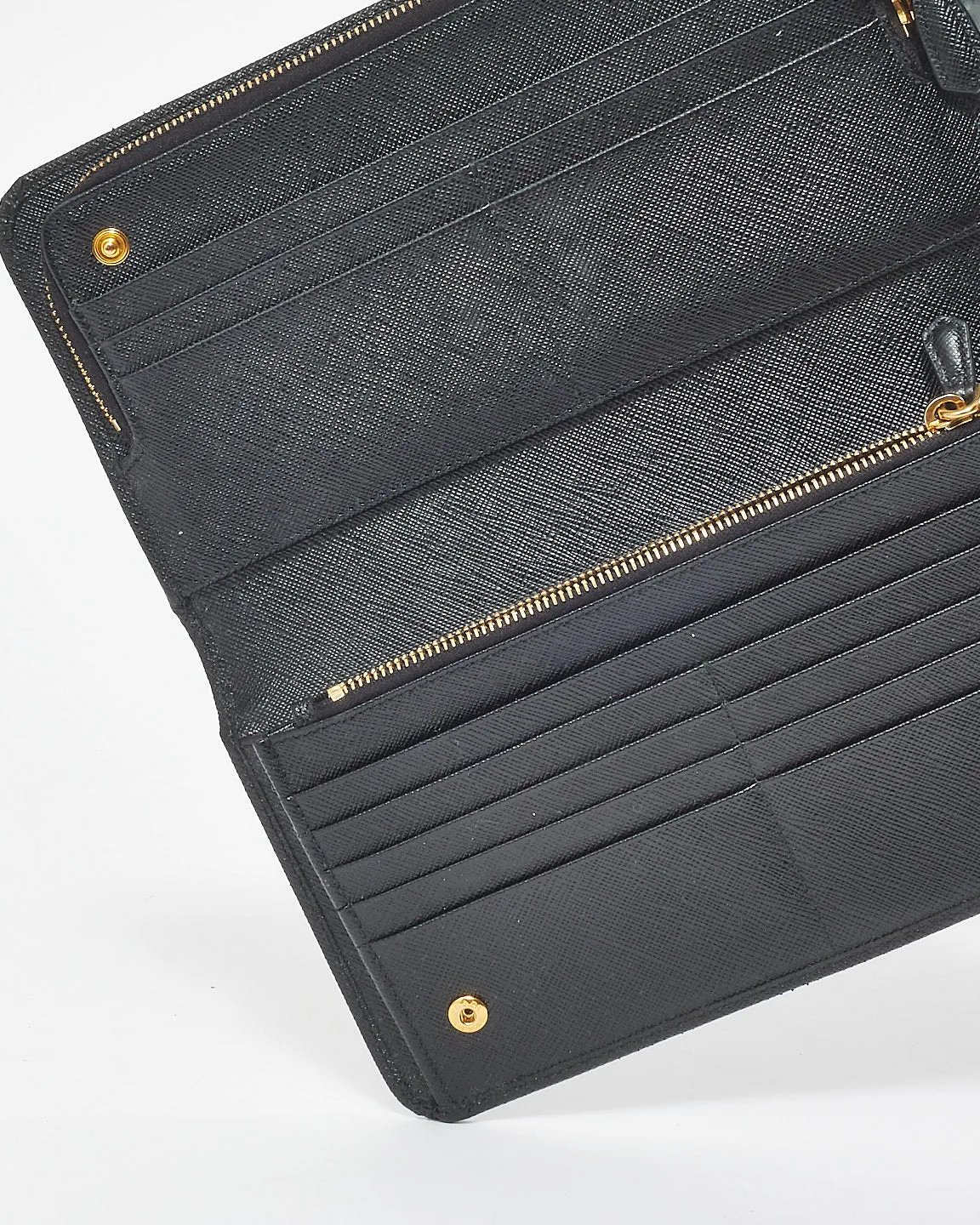 Prada Black Saffiano Leather Long Bi Fold Wallet