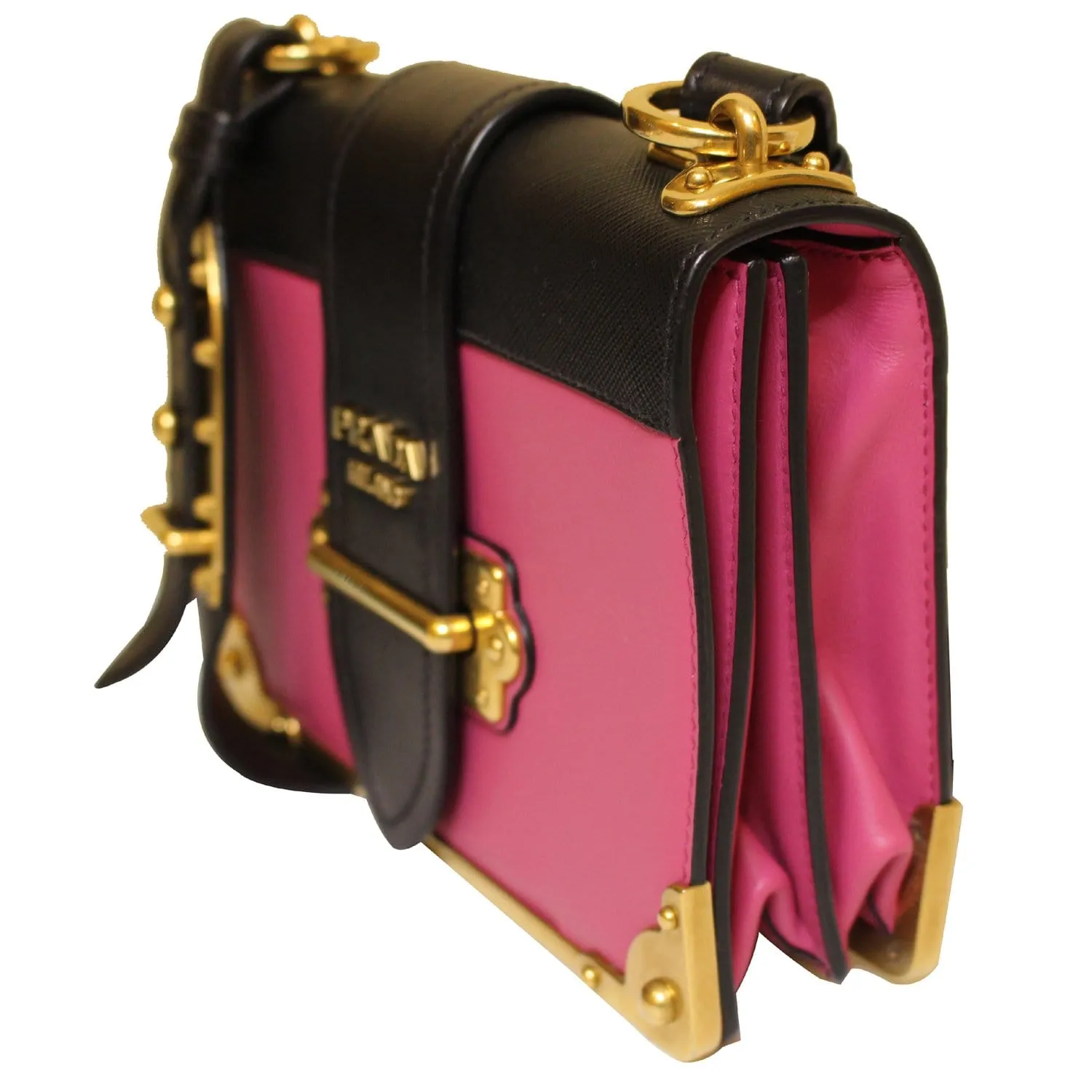 PRADA Cahier City Calf Saffiano Leather Shoulder Bag Black