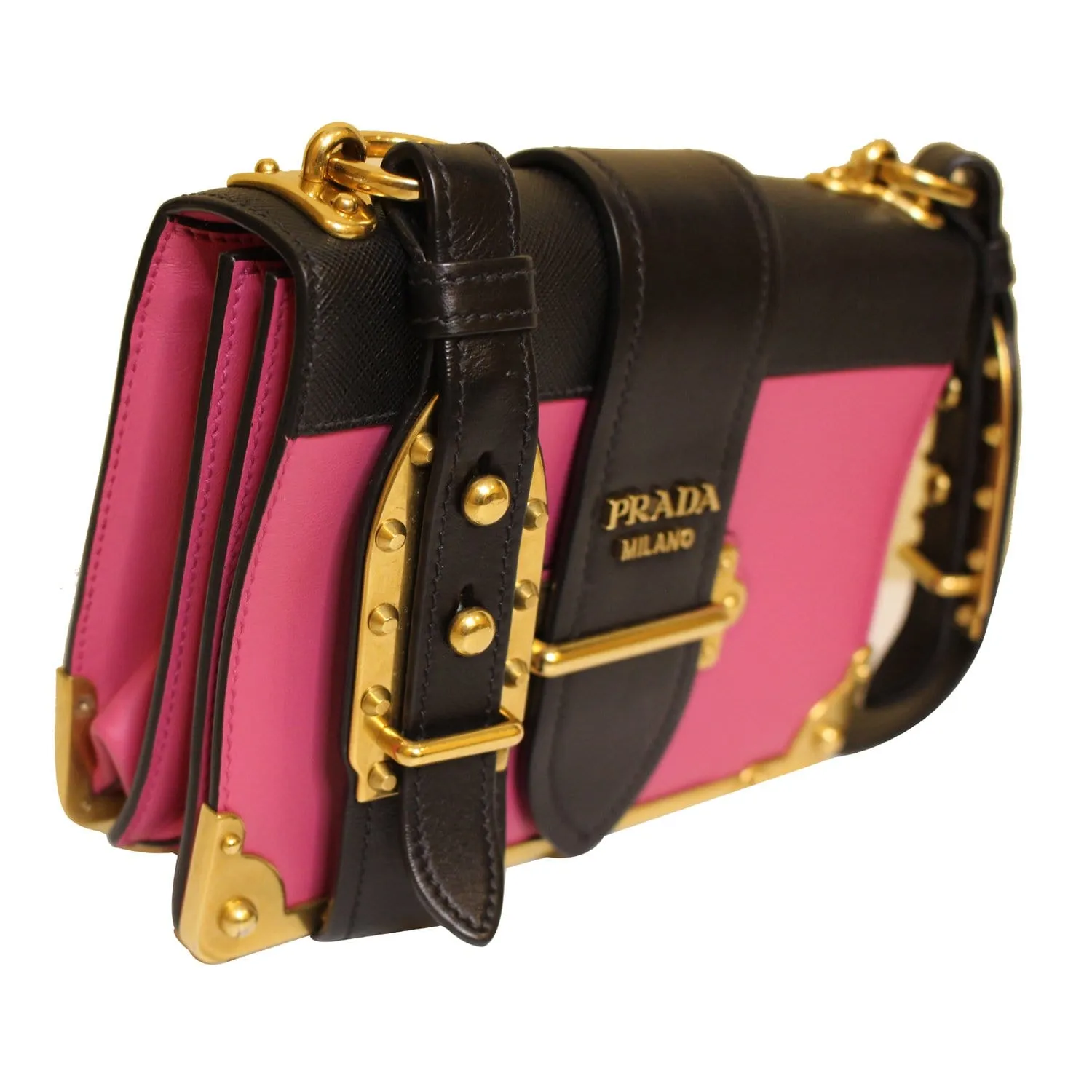 PRADA Cahier City Calf Saffiano Leather Shoulder Bag Black