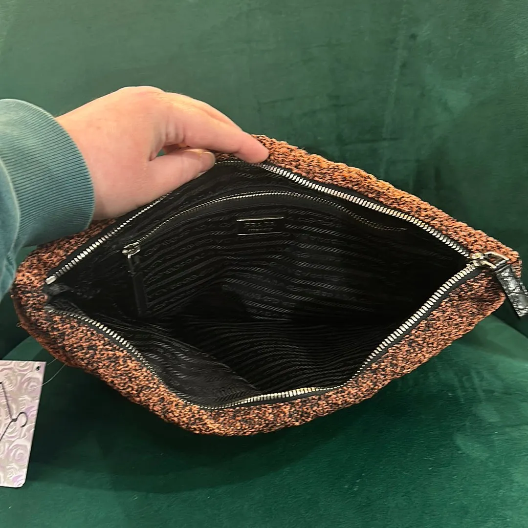 Prada Orange and Black Top Zip Fabric Clutch
