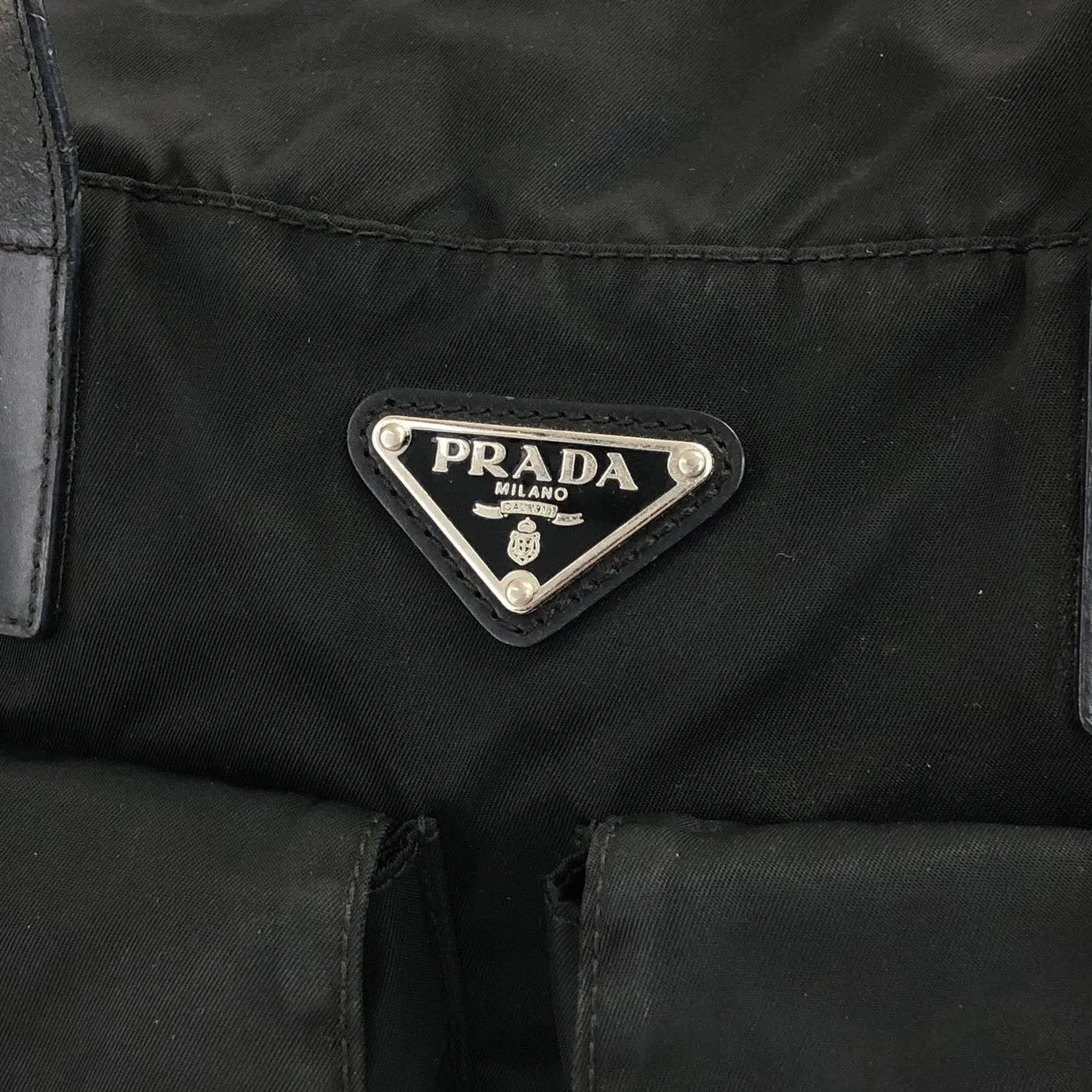 PRADA Triangle Logo Double Pocket Nylon Handbag Black Vintage u76z43