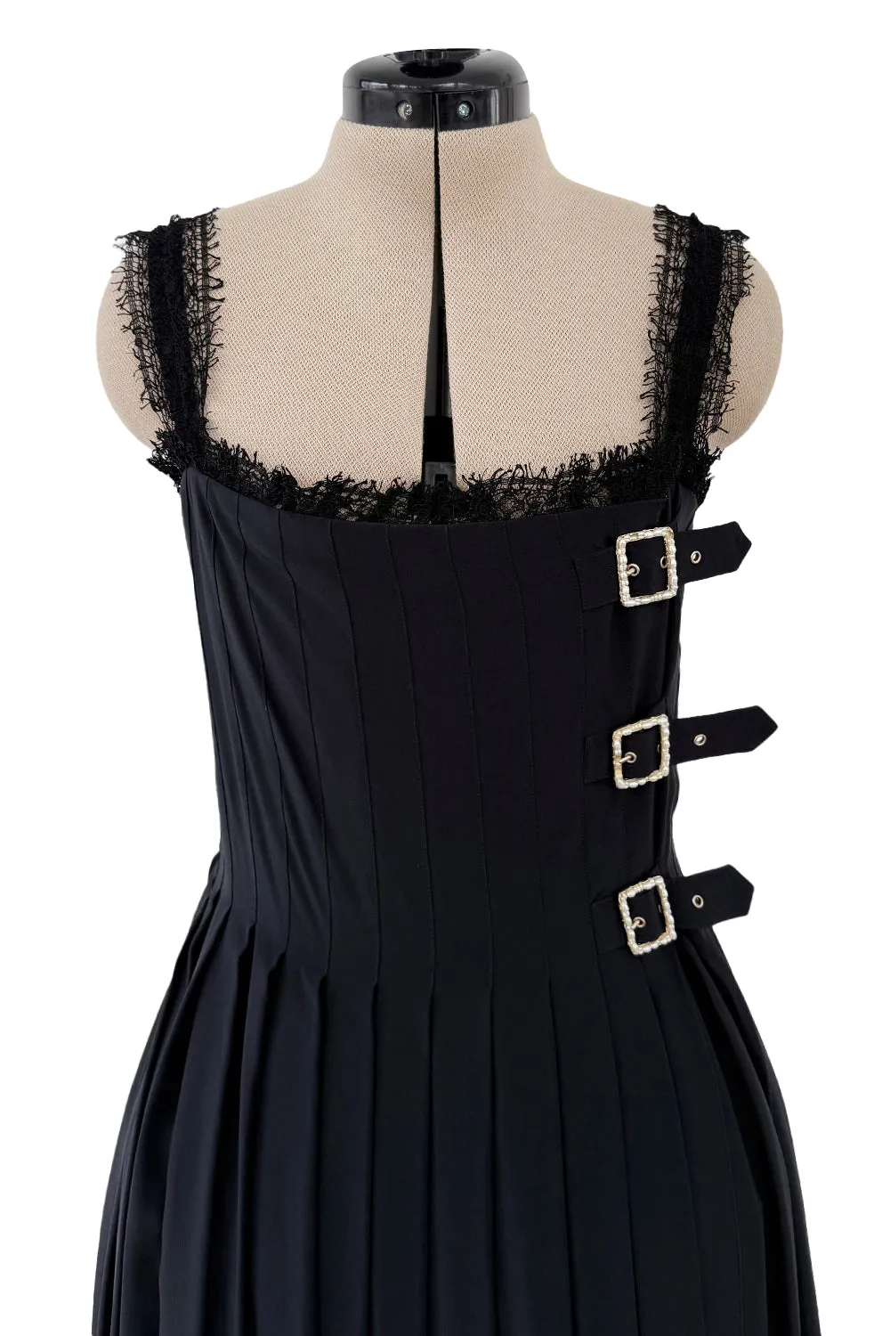 Pre-Fall 2013 Chanel by Karl Lagerfeld Runway Look 65 Black Silk Pleated Dress