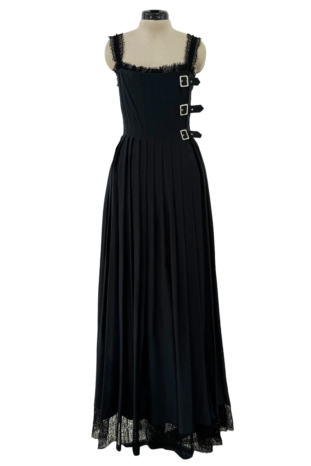 Pre-Fall 2013 Chanel by Karl Lagerfeld Runway Look 65 Black Silk Pleated Dress