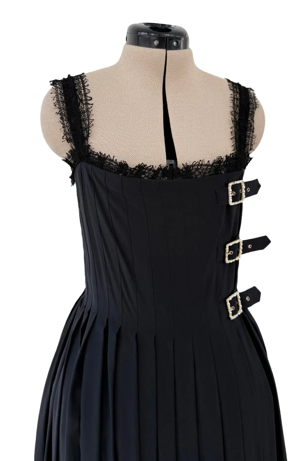 Pre-Fall 2013 Chanel by Karl Lagerfeld Runway Look 65 Black Silk Pleated Dress