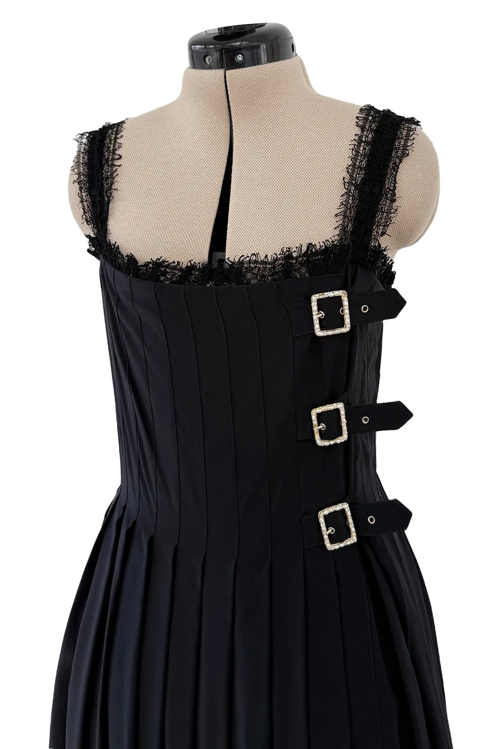 Pre-Fall 2013 Chanel by Karl Lagerfeld Runway Look 65 Black Silk Pleated Dress