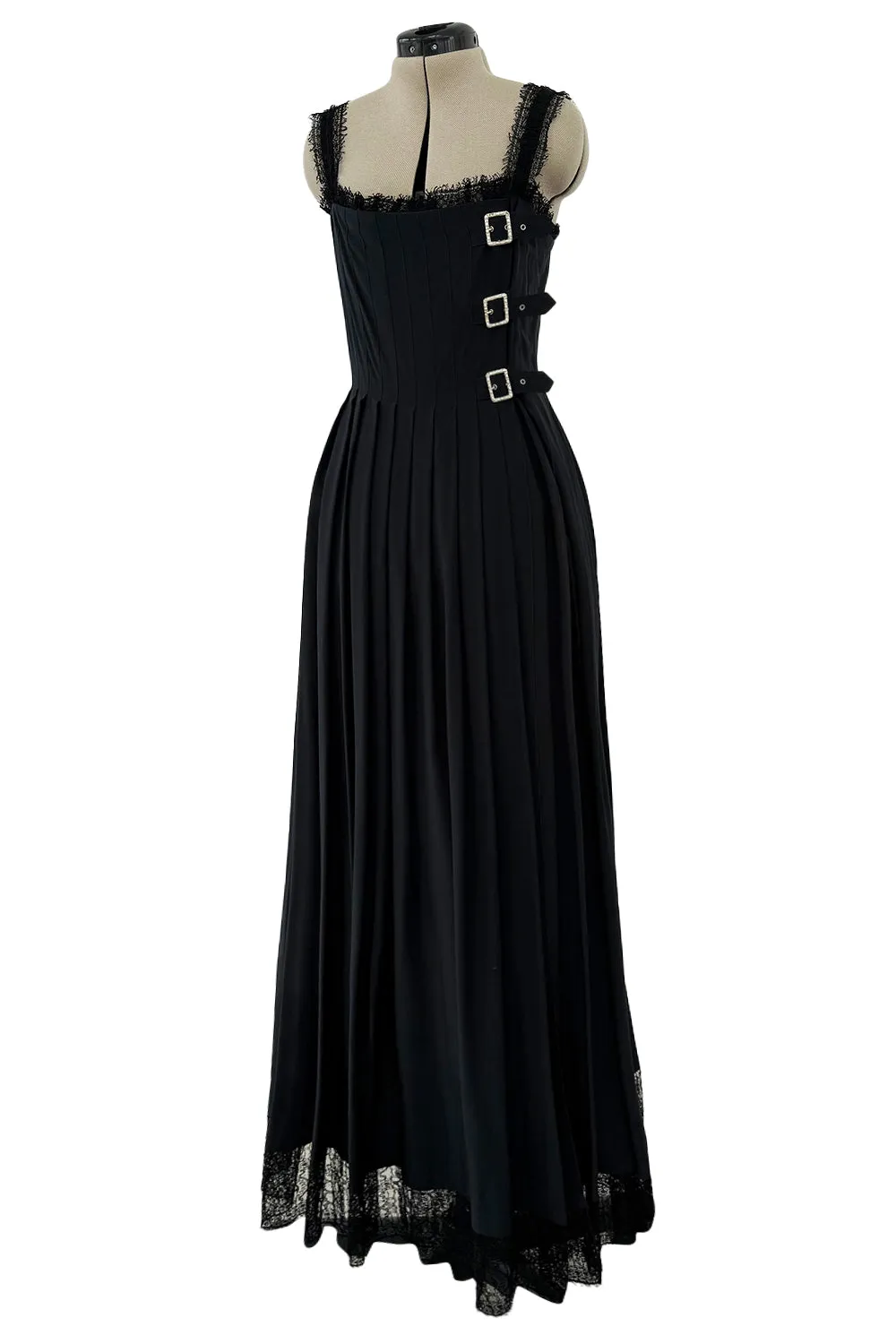 Pre-Fall 2013 Chanel by Karl Lagerfeld Runway Look 65 Black Silk Pleated Dress